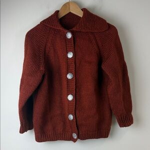 Homemade knit cardigan sweater rust colour size small